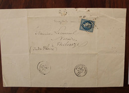 1856 Napoléon III Lauré Absence Tad Angers Thilouze Par Azay Le Rideau Indre Cover Couleur Bleu GC 99 - 1863-1870 Napoléon III. Laure