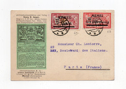 !!! MEMEL, CARTE DE 1922 POUR PARIS - Brieven En Documenten