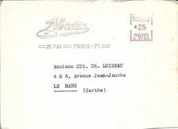 PAPIER A CIGARETTE + PARIS 71 1963 = FLAMME ROUGE / EMA  ' ABADIE 130 Av. De Malakoff + 48 Rue St-Didier ' + C 3735 - Affrancature Meccaniche Rosse (EMA)