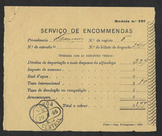 Portugal Récépissé Droits De Douane Colis Postal International 1895 France Lisbonne Lisboa Lisbon Parcel Post Receipt - Brieven En Documenten