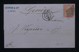 SUISSE -  Lettre De Vevey Pour Genève En 1855 Avec Déesse ND 15c  - L 119895 - Storia Postale