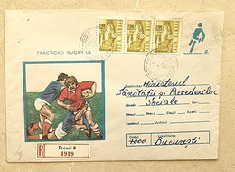 ROUMANIE Rugby. Entier Postal Ayant Circulé  En 1983 Cachet Tecuci (7) - Rugby