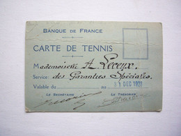 Carte De Tennis Banque De France 1923 Melle Leceux - Non Classés