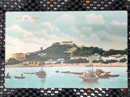 MACAU 1900'S PICTURE POST CARD WITH VIEW OF PENHA HILL AND THE CHURCH, AT LEFT THE BOA VISTA HOTEL - Macao