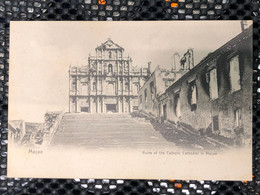 MACAU 1900'S PICTURE POST CARD WITH VIEW OF RUINS OF ST PAUL'S CHURCH/CATHEDRAL, BLACK & WHITE - Macao