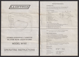 Lloytron W182 Radio Walkman Casette Player USER MANUAL - Maschinen