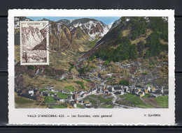 1955 " PAYSAGES D'ANDORRE : LES ESCALDES " Sur Carte Maximum D'ANDORRE N° YT 141. Voir Les Scans. CM - Maximumkarten (MC)