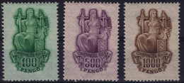 1945 Hungary - Judaical Revenue Tax Stamp - 100 500 1000 P - MNH LOT  - Lady Justice Iustitia SWORD Libra Scale Balance - Fiscale Zegels