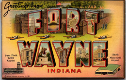 Indiana Greetings From Fort Wayne Large Letter Linen 1942 - Fort Wayne