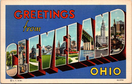 Ohio Greetings From Cleveland Large Letter Linen Curteich - Cleveland