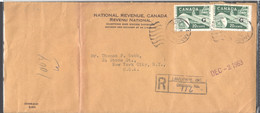 1963  Official Sc O45 Pair Of Official Registered Letter To USA - Covers & Documents