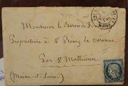 1876 France Cérès Dentelé Saumur Baron Propriétaire St Rémy La Varenne St Saint Mathurin Tad Type 18 Cover Couleur Bleu - 1849-1876: Classic Period