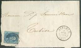 N°15 - Médaillon 20 Centimes Bleu, obl. P.64 Sur Document  De  JEMEPPE 1 Octobre 1863 Vers Tubise - 19231 - 1863-1864 Medallions (13/16)