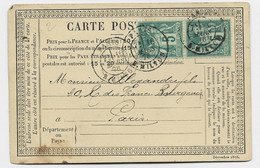 SAGE  5C PAIRE CARTE PRECURSEUR PARIS R. MILTON 16 MARS 1878 - Cartes Précurseurs