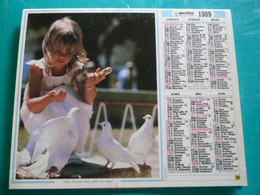 Calendrier 1989 Oberthur  Fille Pigeon Colombe Garçon Chien Husky Almanach Facteur PTT POSTE Département Sarthe - Grand Format : 1991-00