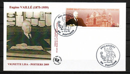 Vignette LISA 2009 Premier Jour Eugene Vaillé Poitiers Sur Lettre - 1999-2009 Illustrated Franking Labels