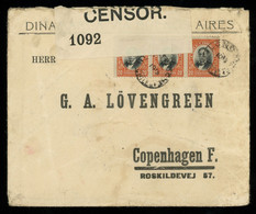 Chile 1916 Cover From LONCOCHE To Denmark, Franked With 20c Strip Of 3, Censored, Uncommon Destination - Chile