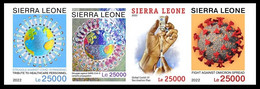 SIERRA LEONE 2022 - IMPERF STRIP 4V - JOINT ISSUE - PANDEMIC CORONAVIRUS COVID-19 CORONA - 4 TOPICS - MNH - Emisiones Comunes