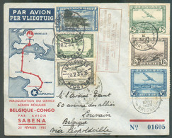 Lettre Affr. Mixte Belgique Congo Ligne Régulirèe Par Sabena 3-II-1935  - 19260 - Cartas & Documentos