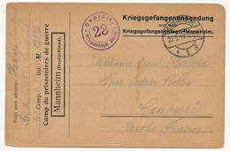 Carte Prisonnier Français - Camp De Mannheim - 22/5/1917 - Censure 28 - Guerre De 1914-18