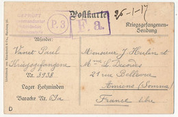 Carte Prisonnier Français - NOEL 1915 - Camp De Holzminden - 26/1/1917 - Censure P.3 (faible) - Guerra De 1914-18