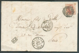 N°12A - Médaillon 40 Centimes Vermillon, Un Peu Court En Bas Sinon Margé, Obl. P.93 Sur Lettre De PEPINSTER (en-tête De - 1858-1862 Medallions (9/12)