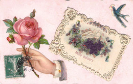 CPA Mille Baisers Avec Chromos Rose Et Oiseau - Relief - Andere & Zonder Classificatie