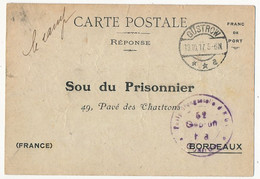 Carte Réponse Pour Prisonnier Français - Sou Du Prisonnier - Camp De Güstrow 13/10/1917 - Oorlog 1914-18