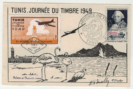 France // Ex-colonies // Tunisie // Carte De La Journée Du Timbre 1949 à Tunis Le 26.03.1949 + Vignette - Brieven En Documenten