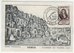 France // Ex-colonies // Tunisie // Carte De La Journée Du Timbre Tunis Le 15.03.1947 - Covers & Documents