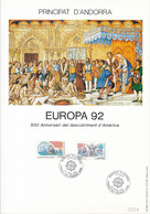 Andorre Français 1992 - FDC.- Premier Jour- Yvert Nº 416/417 Sur Encart Spécial. "Découverte Amérique(VG) DC-10701 - Gebraucht