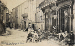 CPA. - [13] B.-du-R > EYGUIERES - Rue Rambaud St Etienne - Café Du Progrès - Superbe Animation - Daté 1918 - TBE - Eyguieres
