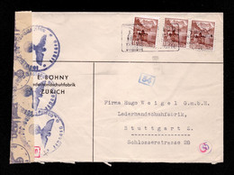 Schweiz Brief  ZÜRICH (SCHWEIZ) - Bund Stuttgart - 10.8.1943 Mit Zensur !!!  (Lederhandschuhfabrik) - Cartas