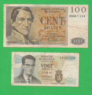 Belgio 20 + 100 Francs Belgique Belgium Belgen - 100 Francs