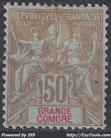 GRANDE COMORE : TYPE GROUPE 50c BISTRE N° 19 NEUF * GOMME AVEC CHARNIERE FORTE - Ongebruikt