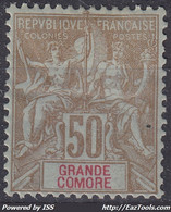 GRANDE COMORE : TYPE GROUPE 50c BISTRE N° 19 NEUF * GOMME AVEC CHARNIERE FORTE - Neufs