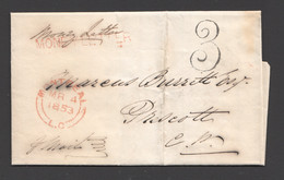 1853  Montreal - Money Letter To Prescott CW  Faint Prescott UC Recever On Back - ...-1851 Prefilatelia