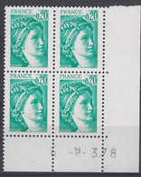 SABINE 1967 - BLOC De 4 COIN DATE - 9/3/78 - NEUF SANS CHARNIERE - 1970-1979