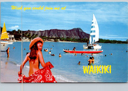 Hawaii Waikiki Beach Scene With Nude Girl - Honolulu