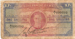 MALTA 1 SCHILLING 1943 P-16 ( FIRMA SPOSTATA ) RARA - Malta