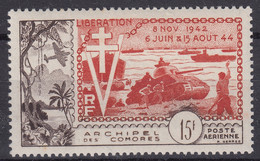 COMORES : POSTE AERIENNE LIBERATION N° 4 NEUF * GOMME AVEC CHARNIERE - COTE 45 € - Luftpost