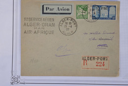 AU7  ALGERIE  BELLE LETTRE  1937 1ER VOL AIR AFRIQUE ALGER POUR ORAN+SURCHARGE+AFFRANCH. PLAISANT - Luftpost