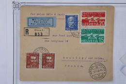 AU7 SUISSE  BELLE LETTRE RECOM.  1932  PAR AVION BASEL  A  NEUILLY  FRANCE +AEROPHILATELIE +AFFRANCH. PLAISANT - Autres & Non Classés