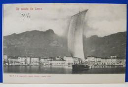 (L) LECCO - ANIMATA - PANORAMA DAL LAGO - UN SALUTO - BARCA A VELA - NON VIAGGIATA 1904 - Lecco