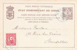 Entier Postal Third Issue Of 1889 Avec Réponse Payée (still Attached ) - Etat Indépendant Du Congo - Matadi à Bruxelles - Enteros Postales