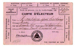 VP19.501 - Ville De BORDEAUX 1932  - Carte D'Electeur - Mme Marie CASTAING Restauratrice - Otros & Sin Clasificación