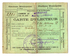 VP19.502 - MERIGNAC 193?  - Carte D'Electeur - Mr Adrien ? Ajusteur - Sonstige & Ohne Zuordnung