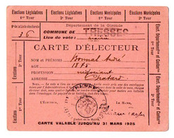 VP19.503 - TRESSES 1925  - Carte D'Electeur - Mr André BONNAL Négociant - Autres & Non Classés