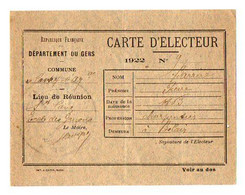 VP19.505 -  CASTEX - D' ARMAGNAC 1922  - Carte D'Electeur - Mr Pierre BARRERE Charpentier - Otros & Sin Clasificación