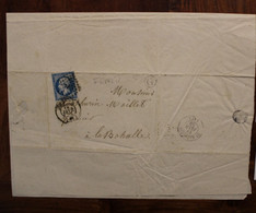 1859 Napoléon III Angers à La Bohalle Boîte Rurale G Feneu St Mathurin Cover Couleur Bleu PC 78 T15 Petits Chiffres - 1853-1860 Napoleone III
